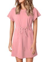 Vestido EVALESS Fashion Ruffle, manga curta, elástico, cintura, rosa