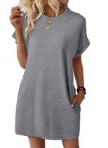 Vestido EVALESS Summer 2025, moda, manga curta, plus size, cinza