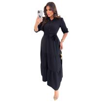 Vestido Evangélico Alfaiataria Preto Longo Com Babado