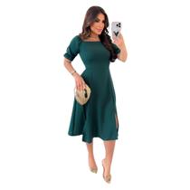 Vestido Evangélico Alfaiataria Verde Longo Fenda Lateral