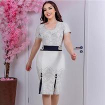 Vestido Evangelico Feminino Tubinho estampado Branco Barato Oferta