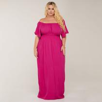 Vestido Evangélico Plus Size Longo Manga Curta Ombro A Ombro Modelo Jovial Ajustável Ao Corpo