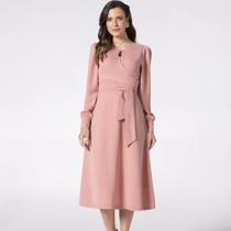 Vestido evase crepe rose doce cm faixa laura rosa jeans Vestido evase crepe rose doce cm faixa laura rosa jeans