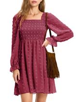 Vestido EXLURA 2024 Fall Swiss Dot de manga comprida para mulheres Vestido EXLURA 2024 Fall Swiss Dot de manga comprida para mulheres