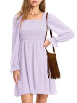 Vestido EXLURA 2024 Fall Swiss Dot, manga comprida, roxo, feminino Vestido EXLURA 2024 Fall Swiss Dot, manga comprida, roxo, feminino
