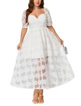Vestido EYWOL Branco Floral Feminino de Verão Maxi Lace Graduation