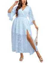 Vestido EYWOL Plus Size Summer Wedding Guest Chiffon Blue