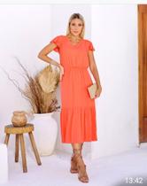 Vestido Fabi, viscolinho, disponível nas cores rosa Pink e verde .neon