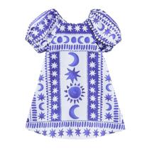 Vestido Fábula Fases da Lua Verão Branco e Azul