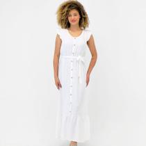 Vestido Facinelli Midi Manga Curta em Tecido com Cinto Feminino