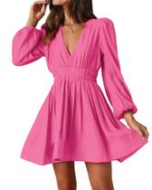 Vestido FAIABLE Mini Deep com decote em V e manga comprida para mulheres