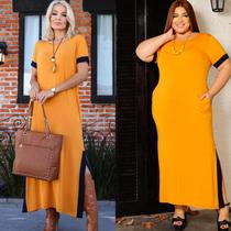 Vestido Faixa Lateral Feminino Com Fenda Maxi Saruel Alça Com Bolso Moda Feminina Verão Outono Inverno Veste do 38 ao 50