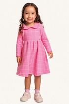 Vestido Fakini Infantil Manga Longa Xadrez Rosa (4ao10)