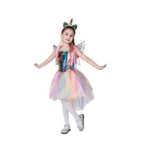 Vestido Fantasia Carnaval Halloween Unicórnio Com Saia Tule Asas e Tiara