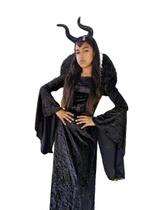 Vestido fantasia completa malévola com chifre e asas adulto feminina