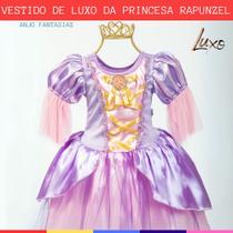 Vestido/Fantasia de Malha Infatil da Princesa Rapunzel Luxo