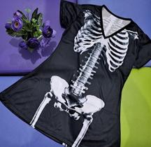 Vestido fantasia esqueleta Halloween caveira infantil