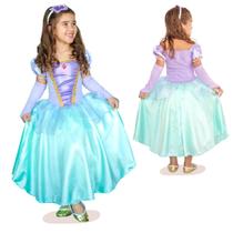 Vestido Fantasia Festa Sereia Princesa Ariel Com Tiara