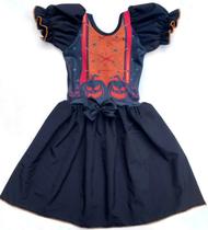 Vestido Fantasia Halloween Menina Estampa Abóbora Divertida