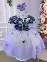 Vestido Fantasia Halloween Saia Lilás Infantil Bruxinha com Acessórios