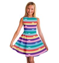 Vestido Fantasia Infantil A Casa Mágica da Gabby Listrado colorido Regata Vestido Fantasia Infantil A Casa Mágica da Gabby Listrado colorido Regata