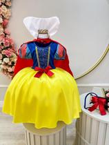 Vestido Fantasia Infantil Branca de Neve Amarelo Capa Tiara luxo RO4025BN
