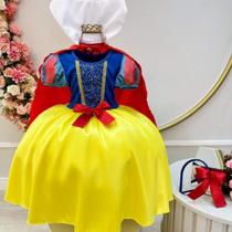 Vestido Fantasia Infantil Branca de Neve Amarelo Capa Tiara Vestido Fantasia Infantil Branca de Neve Amarelo Capa Tiara