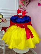 Vestido Fantasia Infantil Branca de Neve com Capa, Tiara e Luva