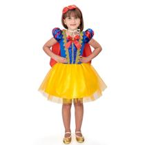 Vestido Fantasia Infantil Branca De Neve Luxo C/ Capa e Tiara