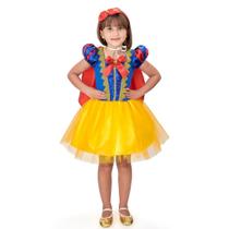 Vestido Fantasia Infantil Branca De Neve Luxo Menina Festas C/ Capa e Tiara