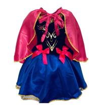 Vestido Fantasia Infantil curto Frozen Princesa Anna Luxo + Capa