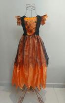 Vestido Fantasia Infantil de Halloween Dia Das Bruxa Laranja e Roxo Com Tule - Tamanho único - Indicado para Crianças de 8 Até 12 Anos