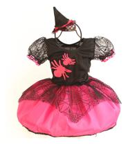 Vestido Fantasia Infantil Halloween Bruxinha e Tiara