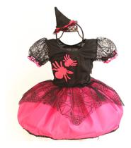 Vestido Fantasia Infantil Halloween Bruxinha e Tiara Vestido Fantasia Infantil Halloween Bruxinha e Tiara