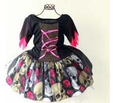Vestido Fantasia Infantil Halloween Caveira Catrina Vestido Fantasia Infantil Halloween Caveira Catrina