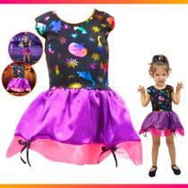 Vestido Fantasia Infantil Hallowen Bruxinha Dia das Bruxas Elegante
