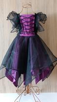 Vestido Fantasia Infantil Juvenil Bruxa Clássico Halloween Roxo e Preto Luxuoso Vestido Fantasia Infantil Juvenil Bruxa Clássico Halloween Roxo e Preto Luxuoso