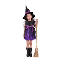 Vestido Fantasia Infantil Juvenil Halloween Bruxa + Chapéu