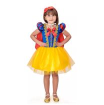 Vestido Fantasia Infantil Menina Branca De Neve Luxo C/ Capa e Tiara