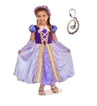 Vestido Fantasia Infantil Menina Princesa Rapunzel Enrolados Trança e Luvas