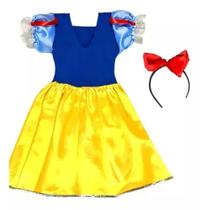 Vestido Fantasia Infantil Princesa Branca De Neve Com Tiara