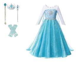 Vestido Fantasia Infantil Rainha Elsa Frozen Luxo Manga Branca + kit Acessórios