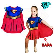 Vestido Fantasia Infantil Super Girl Com Capa