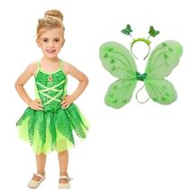 Vestido Fantasia Infantil Tinkerbell Fada Fadinha Sininho + Tiara Varinha Asa Vestido Fantasia Infantil Tinkerbell Fada Fadinha Sininho + Tiara Varinha Asa