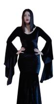 Vestido Fantasia Mortícia Família Addams Bruxa Feiticeira Halloween Princesa Urbana Luxo