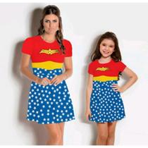 Vestido Fantasia Mulher Maravilha azul claro