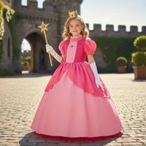 Vestido Fantasia Princesa Peach Cogumelo Mario Bros Infantil Vestido Fantasia Princesa Peach Cogumelo Mario Bros Infantil