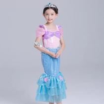 Vestido Fantasia Princesa Seria Azul e Roxo Calda Paetê