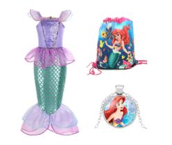 Vestido Fantasia Princesas Ariel Acessórios, Pequena Sereia