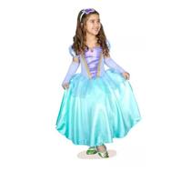 Vestido Fantasia Sereia Princesa Ariel Festas Com Tiara e Luvas
